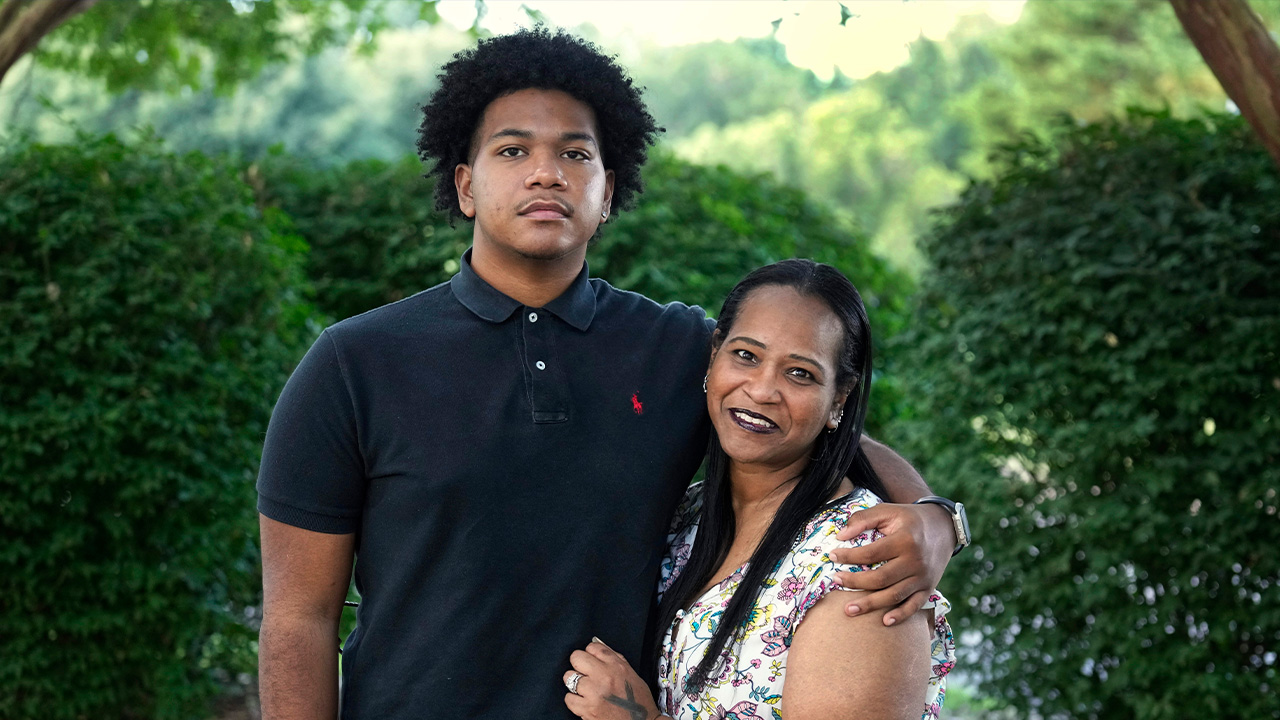 Robin Alderman, right, and her son, Camden Alderman, 21, pose for a portrait near their home in Greensboro, NC